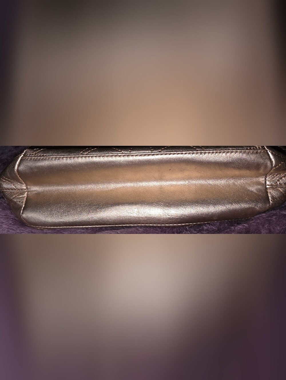 Vintage Coach Signature Stripe Stitch Metallic Gold Leather Tote  - EUC - Picture 8 of 8